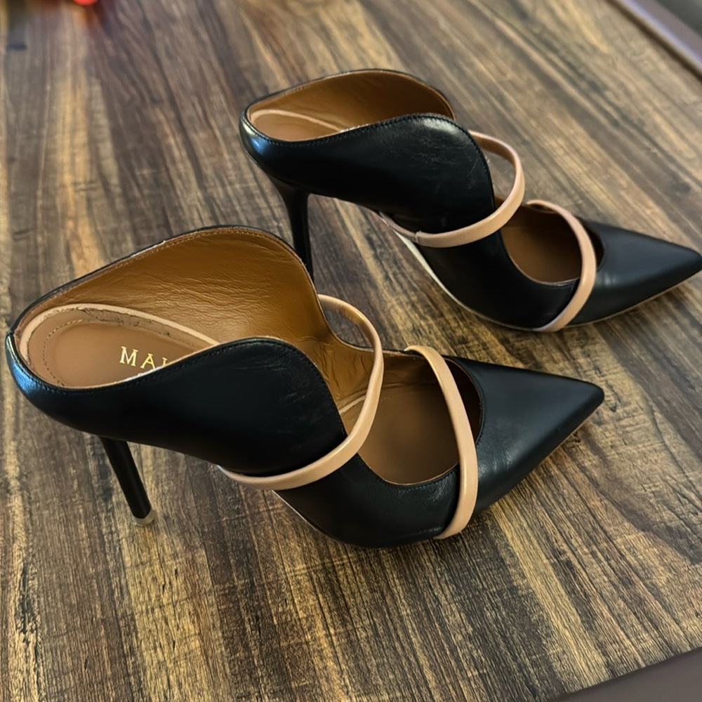 MAUREEN 70 BLACK & BLUSH LEATHER MULES